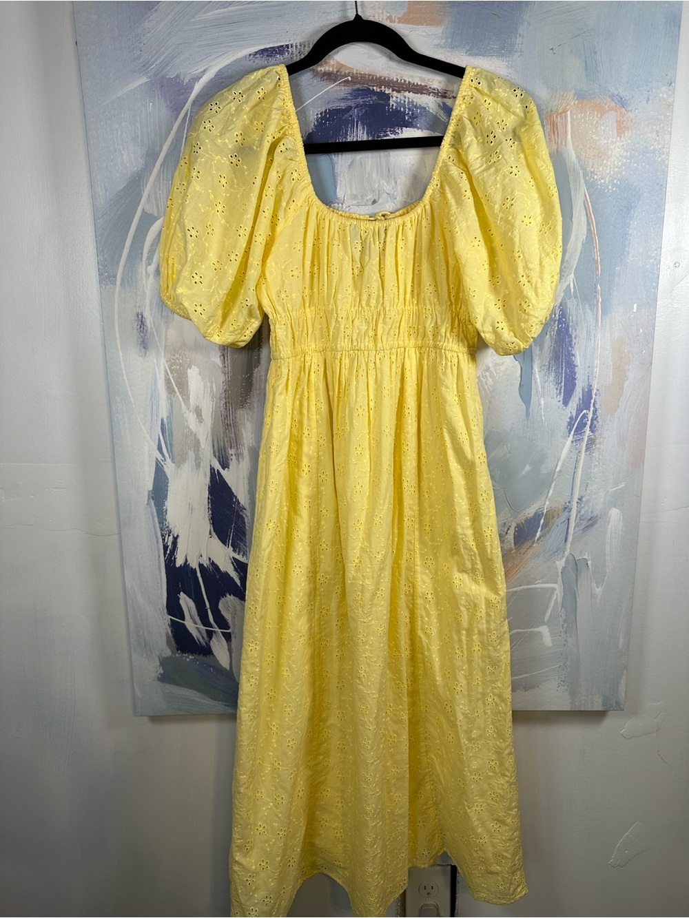 Nobody’s Child Pale Yellow Eyelet broderie anglaise Midi Dress US 2 XS Cotton - Picture 7 of 10